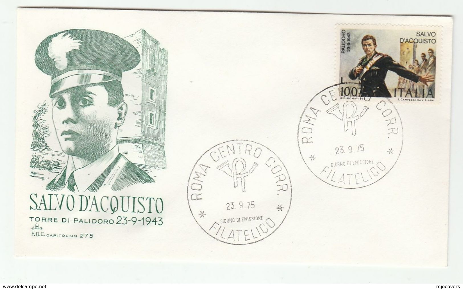 1975 ITALY FDC DEATH Of Salvo D'ACQUISTO WWII  Stamps Cover Carabinieri Police Army Forces - Police - Gendarmerie