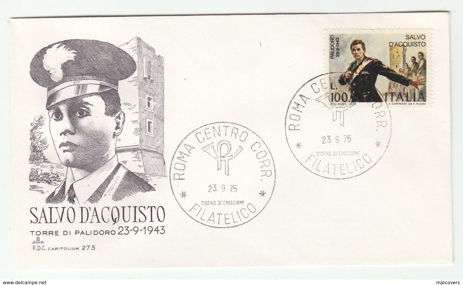 1975 ITALY FDC DEATH Of Salvo D'ACQUISTO WWII  Stamps Cover Carabinieri Police Army Forces - Police - Gendarmerie