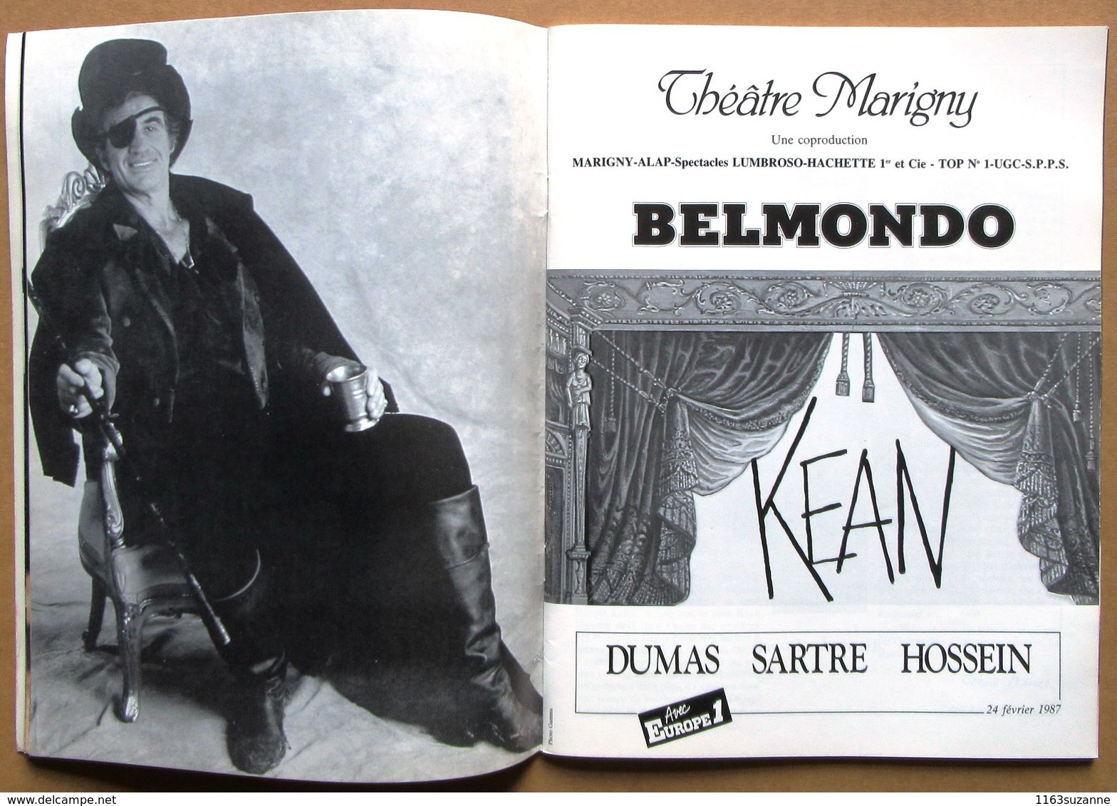 Superbe Programme Du Théâtre MARIGNY (1987) : KEAN, Mise En Scène De ROBERT HOSSEIN, Avec Jean-Paul Bemondo... - Programmes