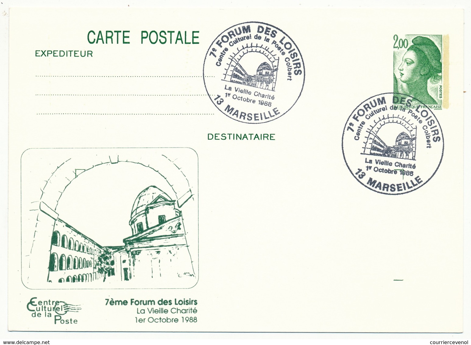 Entier Repiqué - 2,00 Liberté - 7eme Forum Des Loisirs - La Vieille Charité - 13 MARSEILLE - 1988 - Cartoline Postali Ristampe (ante 1955)