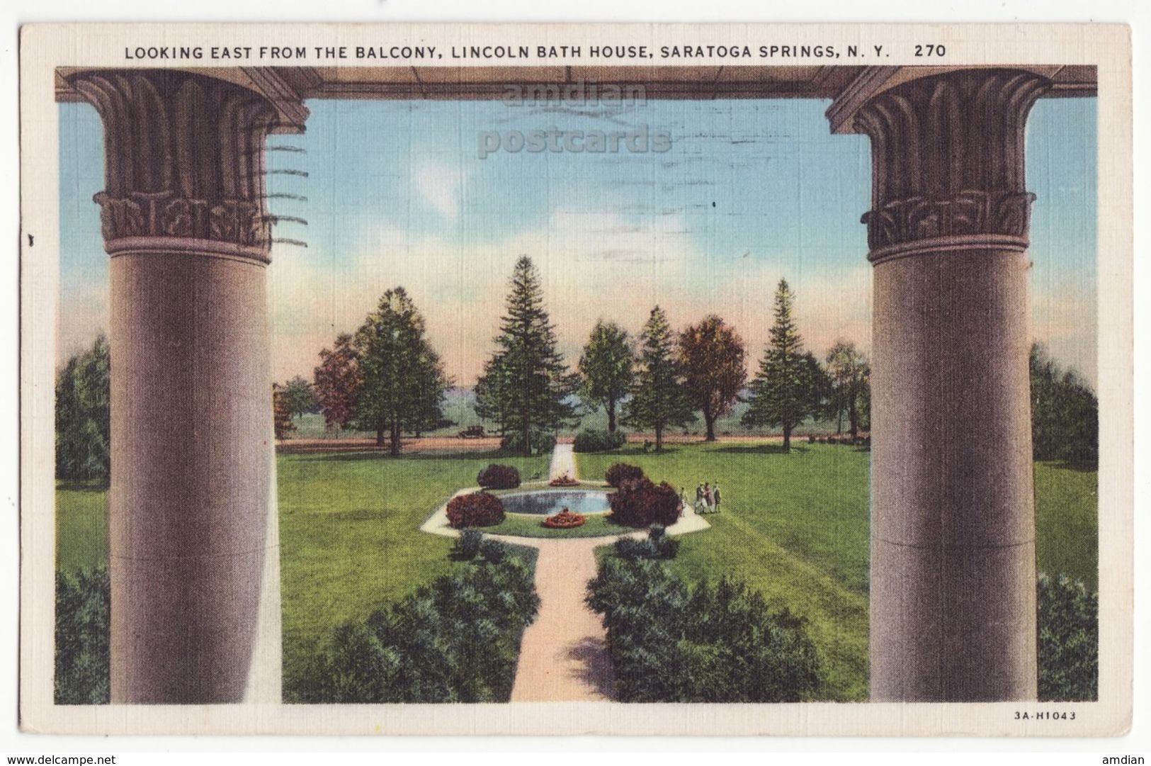 SARATOGA SPRINGS New York NY, Lincoln Bath House East Fm Balcony 1930s Vintage Postcard - Saratoga Springs