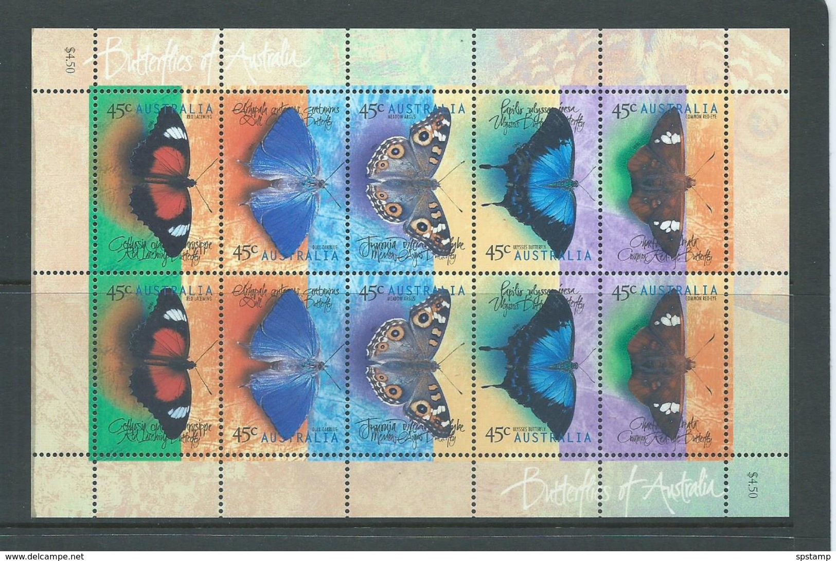 Australia 1998 Butterfly 2 Strips Of 5 In Sheet Format MNH - Mint Stamps