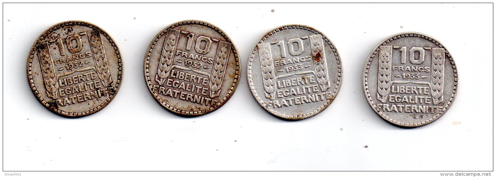 4 Pièces De 10 Francs Turin De 1932 (2ex) Et 1933 (2ex)- -voir état- - Autres & Non Classés