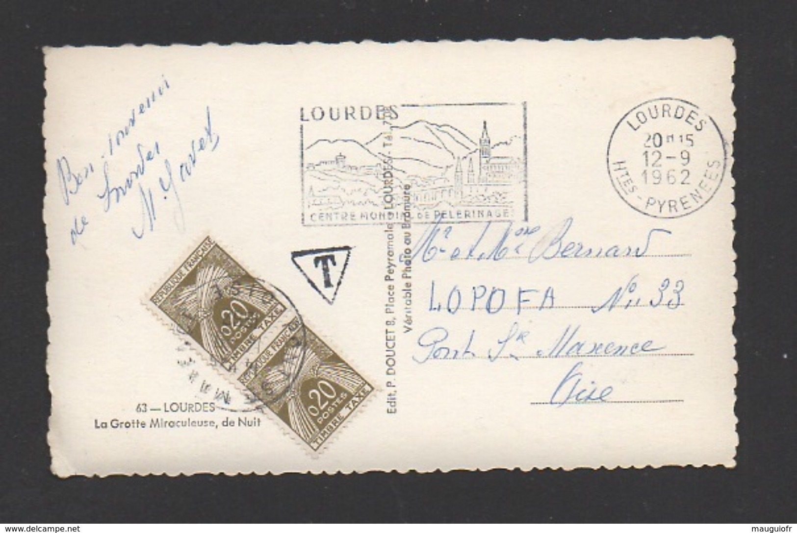 DF / FRANCE SUR CP / PAIRE DU TT 92 TYPES GERBE + CACHET T / OBL. PONT ST MAXENCE 14 -9 1962 - 1960-.... Lettres & Documents