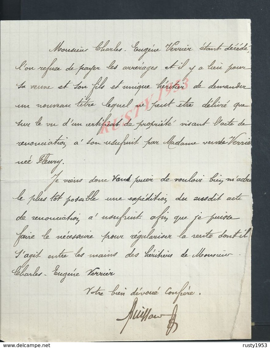 LETTRE DE 1896 M GUIFFARD NOTAIRE À MONTTEBOURG MANCHE : - Manuscripts