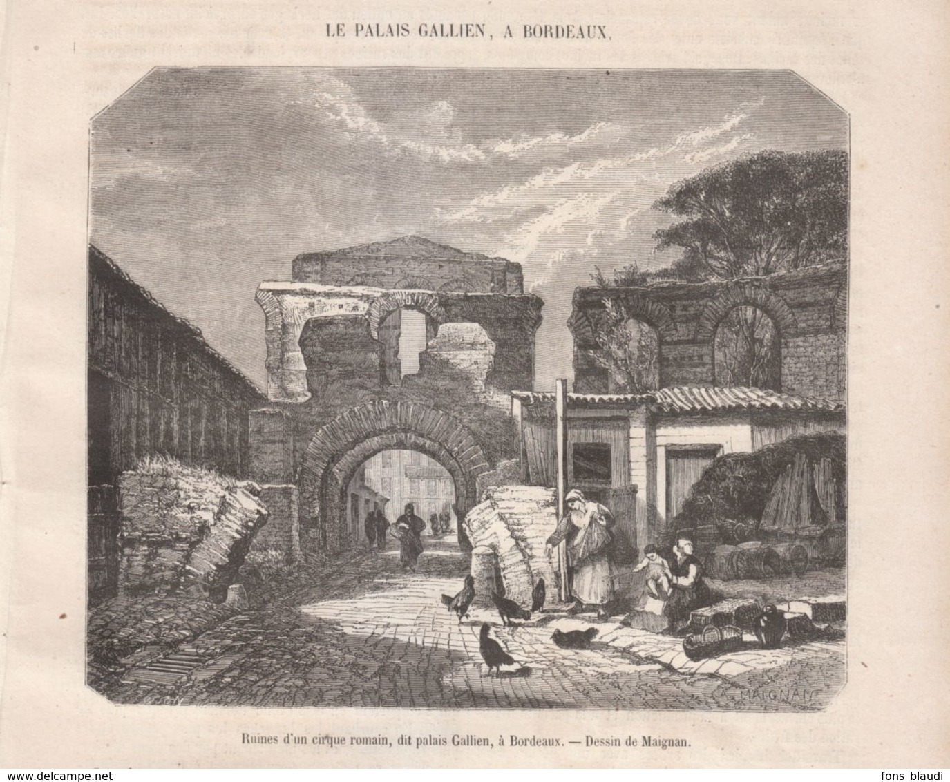 1873 - Gravure Sur Bois - Bordeaux (Gironde) - Les Ruines Du Palais Galien - FRANCO DE PORT - Estampes & Gravures