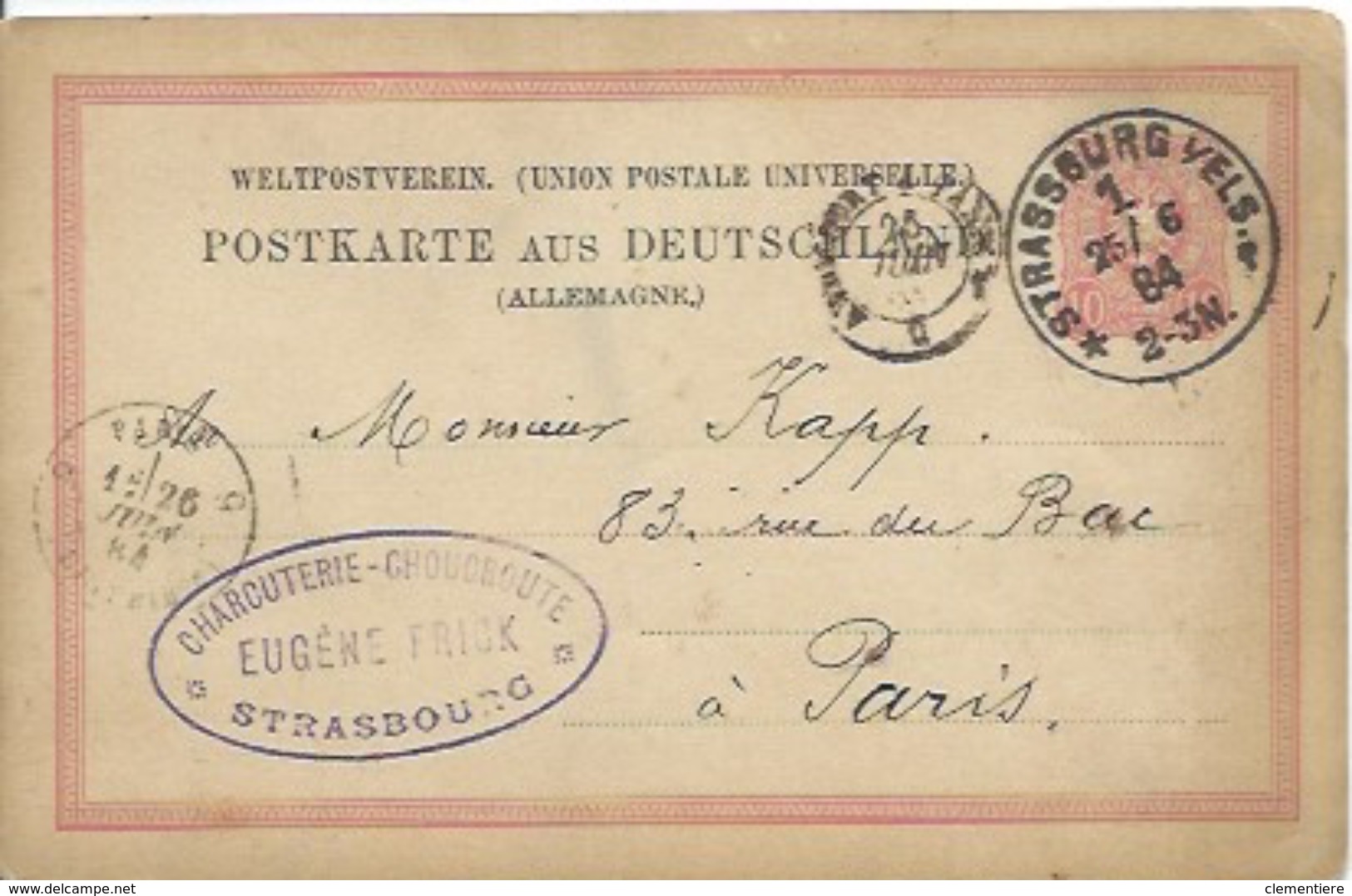 Entier Postal 10 Pf Sur Carte Postale De Strasbourg Pour Paris - Autres & Non Classés