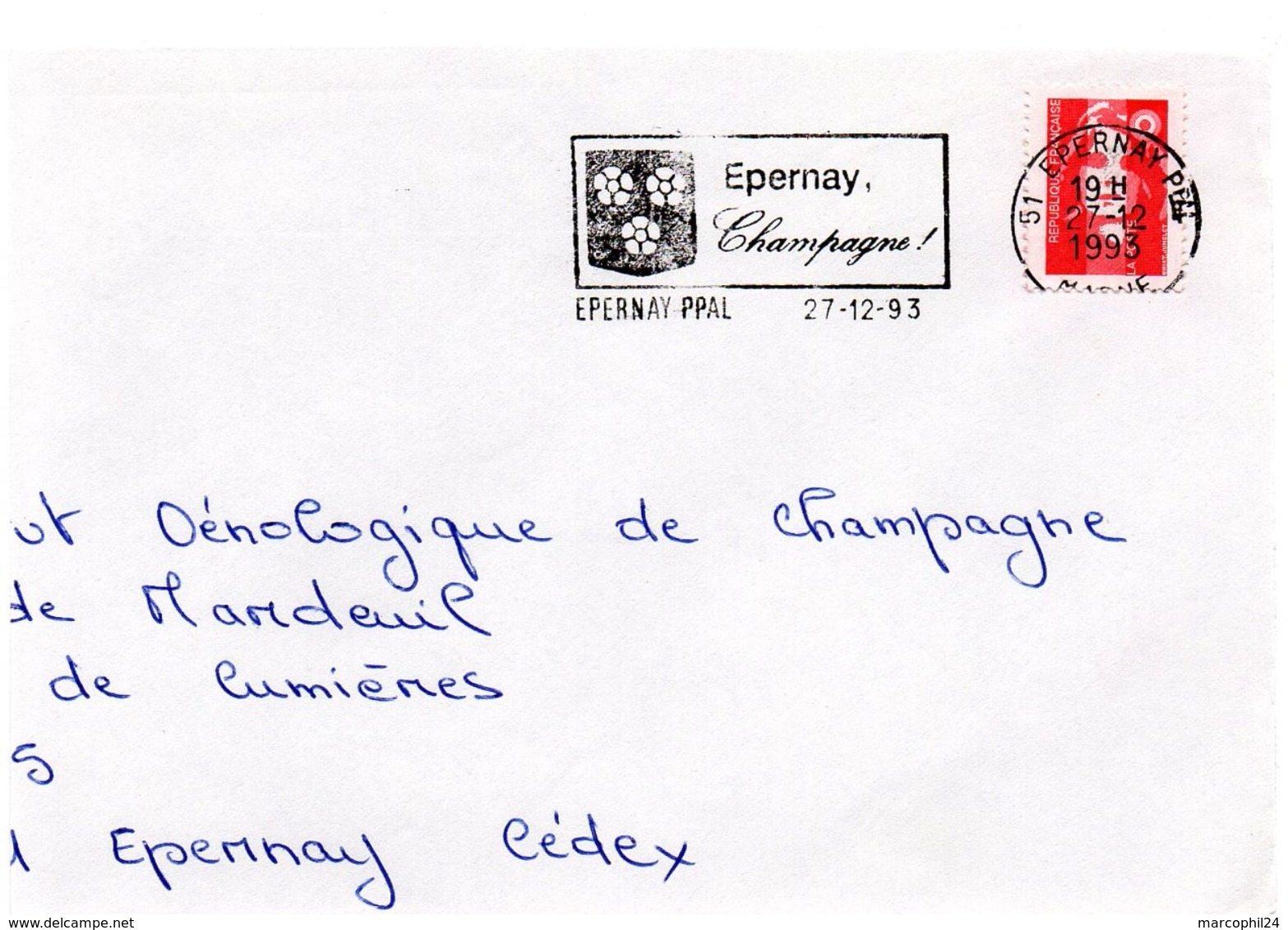 MARNE - Dépt N° 51 = EPERNAY Ppal 1993 = FLAMME Thème VIN = SECAP  Illustrée D' Une ARMOIRIE ' CHAMPAGNE ' - Mechanical Postmarks (Advertisement)