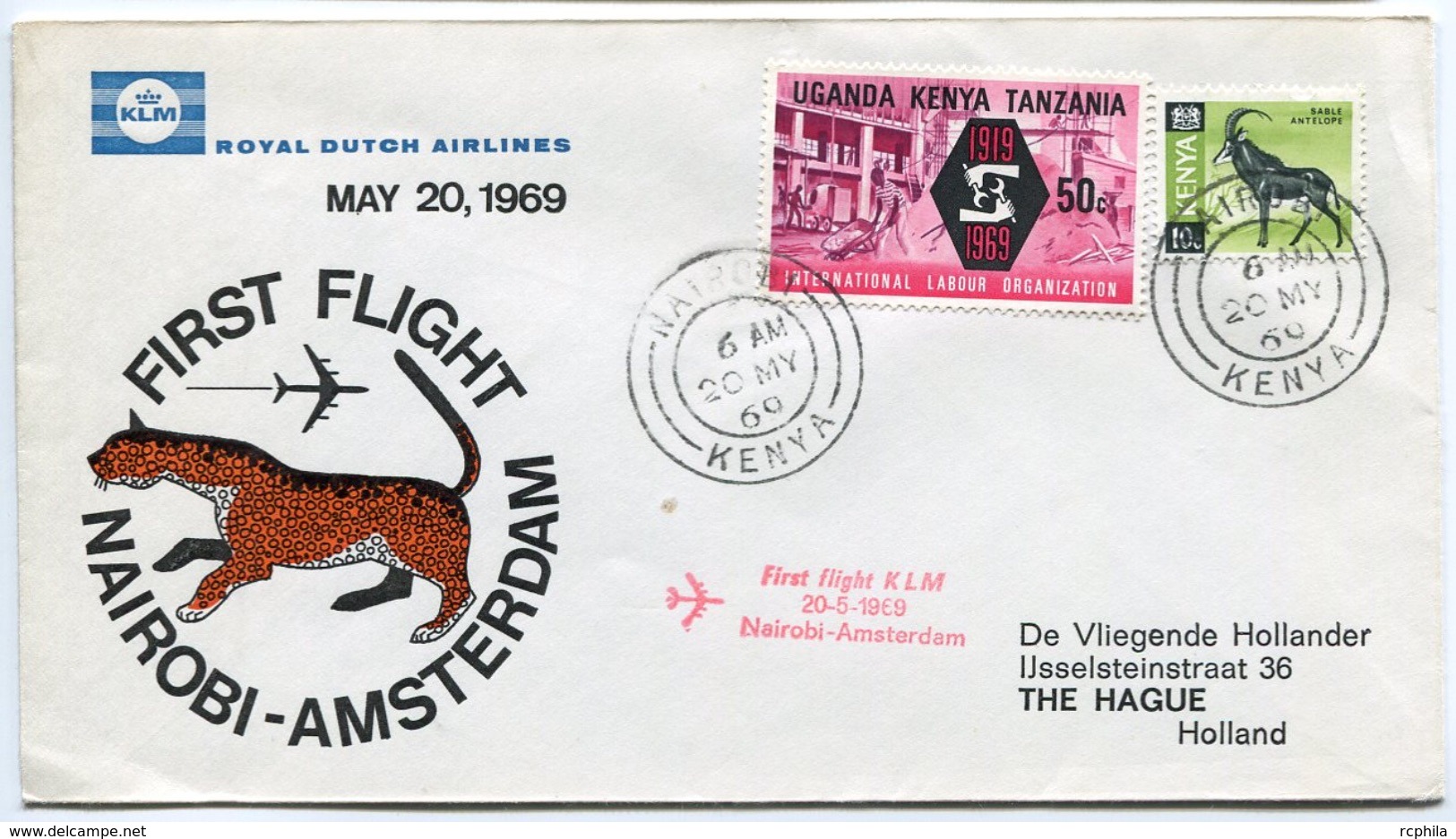 RC 6699 PAYS-BAS KLM 1969 1er VOL NAIROBI KENYA - AMSTERDAM FFC NETHERLANDS LETTRE COVER - Posta Aerea