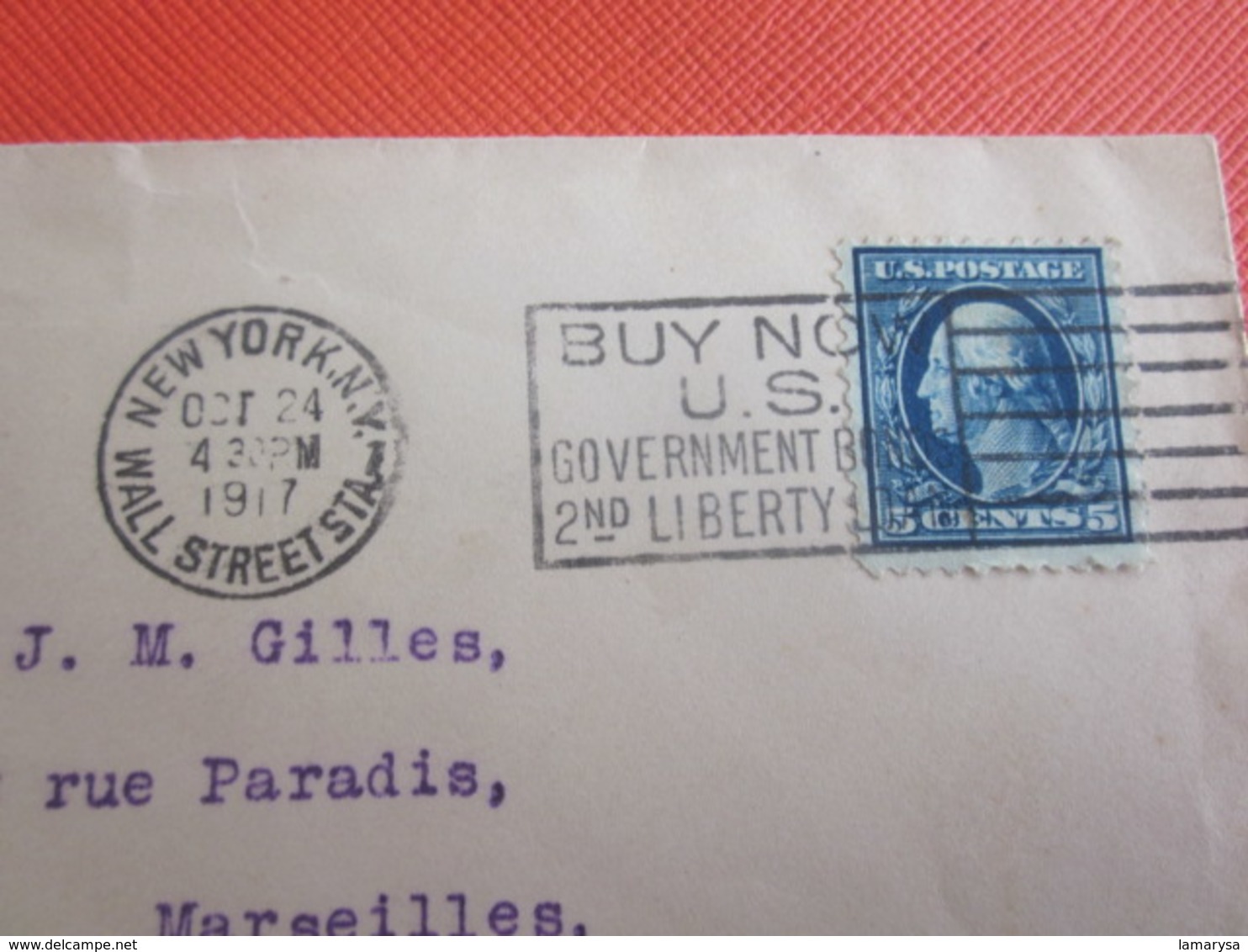 Per SS--1917 WW1 Letter Air Mail Amérique New-York Wall-Street Etats-Unis United States America Marcophilie P-Marseille - Brieven En Documenten