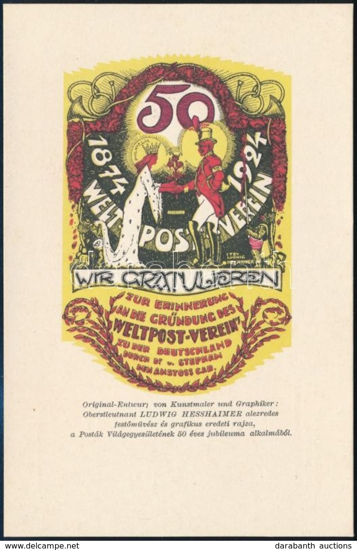 1924 Hesshaimer Ludwig Grafikus által Tervezett '50 éves A Posták Világegyesülete' UPU Szép, Grafikai Levelezőlap - Other & Unclassified