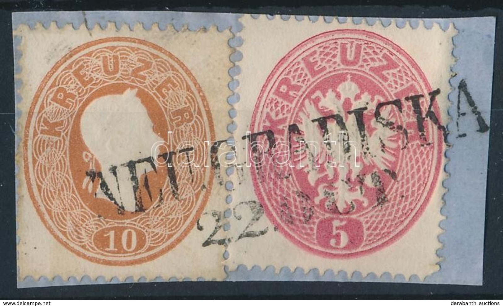 1861 10kr + 1863 5kr Vegyes Bérmentesítés Kivágáson 'NEUGRADISKA' Luxus - Andere & Zonder Classificatie