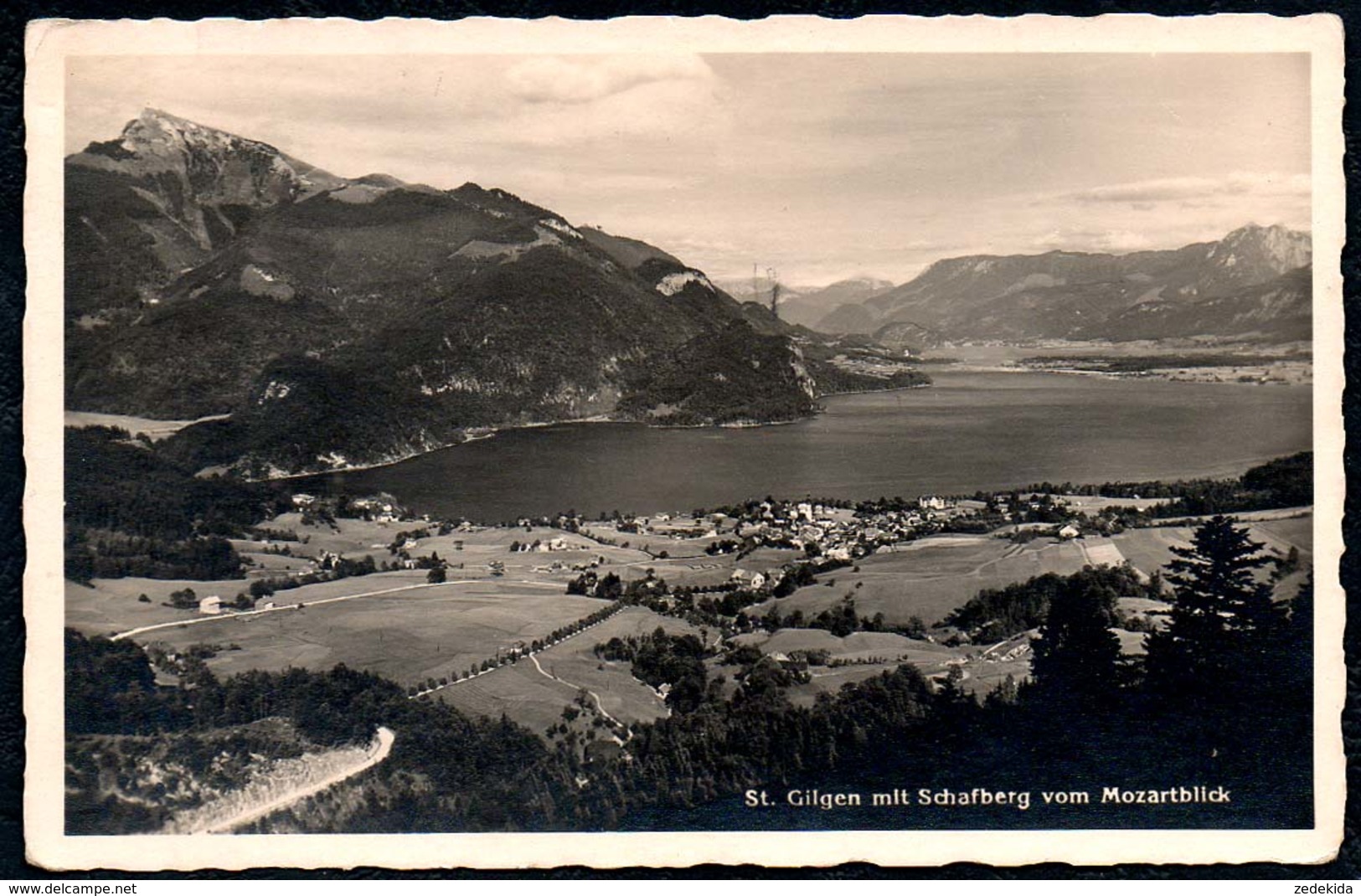 B0836 - Sankt St. Gilgen - Mit Schafberg Vom Mozertblick - Jurischek - Gel 1938 - Bütten Nr. 17928 - St. Gilgen
