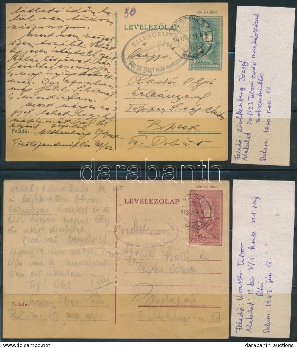 1940-1944 8 Db Klf Munkaszolgálatos Küldemény, Közte Több Alakulat Bélyegzéssel / Forced Military Working Camp Postcards - Other & Unclassified