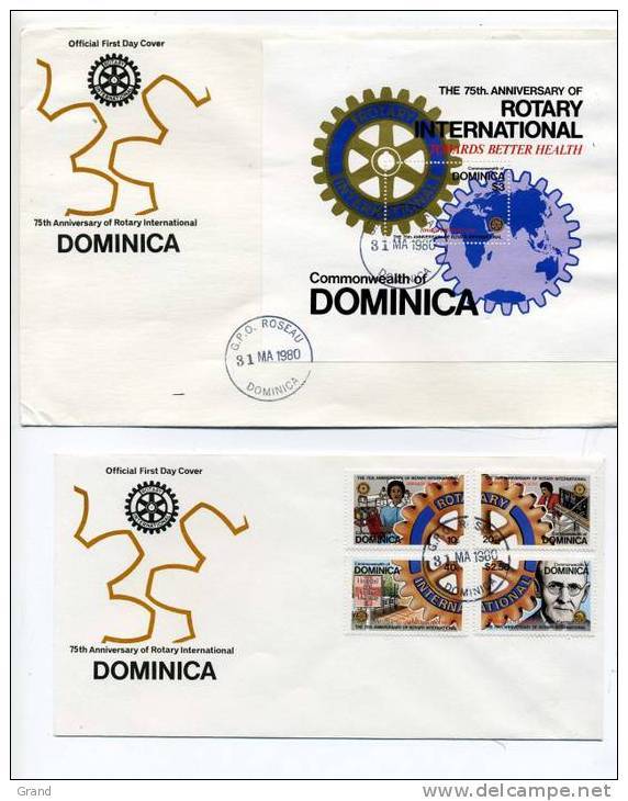 ROTARY-1980-Dominica-bloc Et Série-FDC - Rotary Club