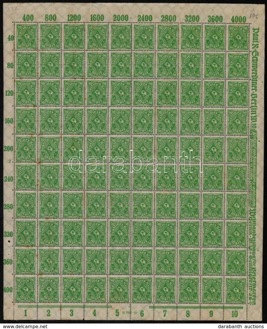 ** Deutsches Reich 1922/1923 Mi 232 Teljes ív (rozsdafoltok) - Other & Unclassified