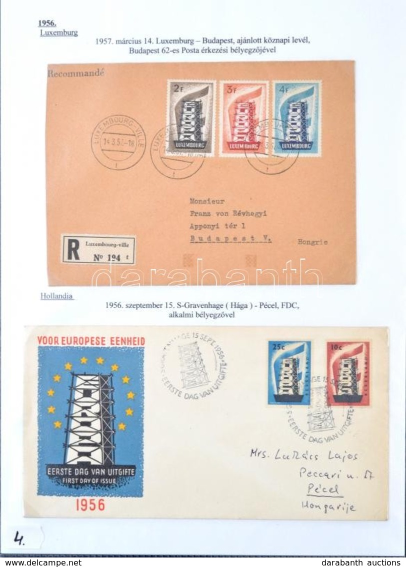 1956-1958 Europa CEPT Gyűjtemény / Collection + 1959-1965  98 Db Futott Levél, Dossziéban Lefűzve / 98 Covers - Andere & Zonder Classificatie