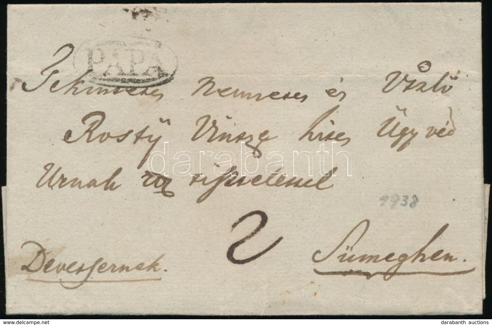 1838 Portós Levél / Unpaid Cover ,,PÁPA:' - Sümegh - Andere & Zonder Classificatie