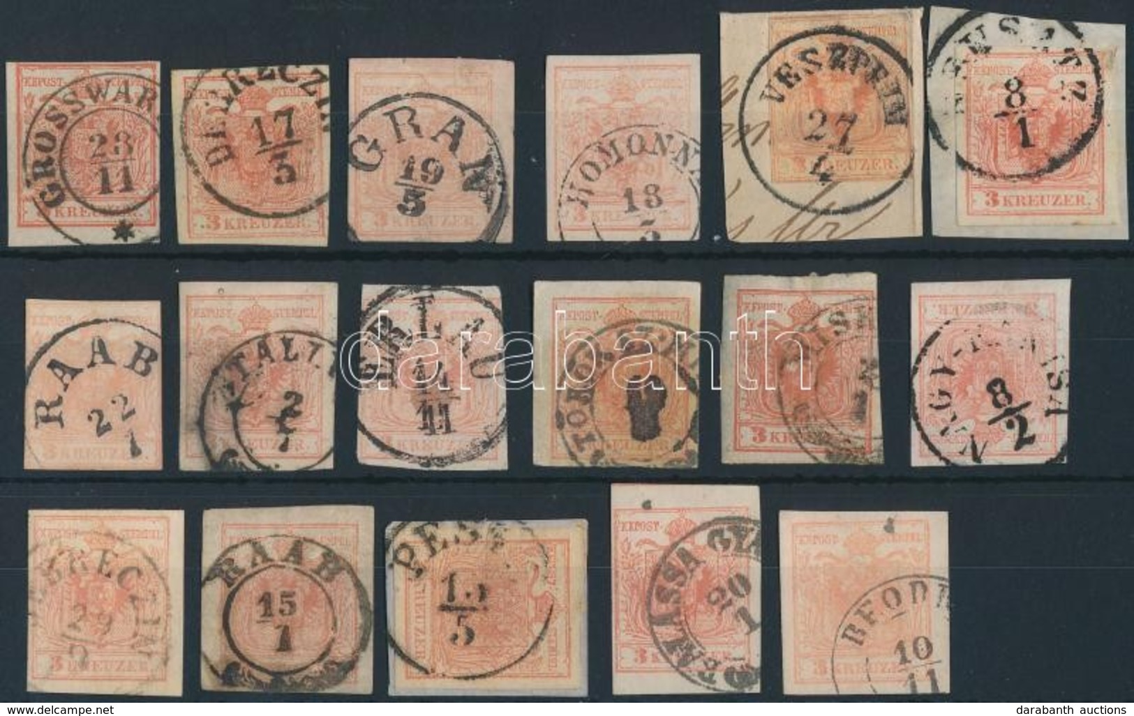 O 1850 17 Db 3kr Bélyeg, Típus-, Szín- Változatok, Bélyegzések / 17 X 3kr, Type, Colour Varieties, Cancellations - Other & Unclassified