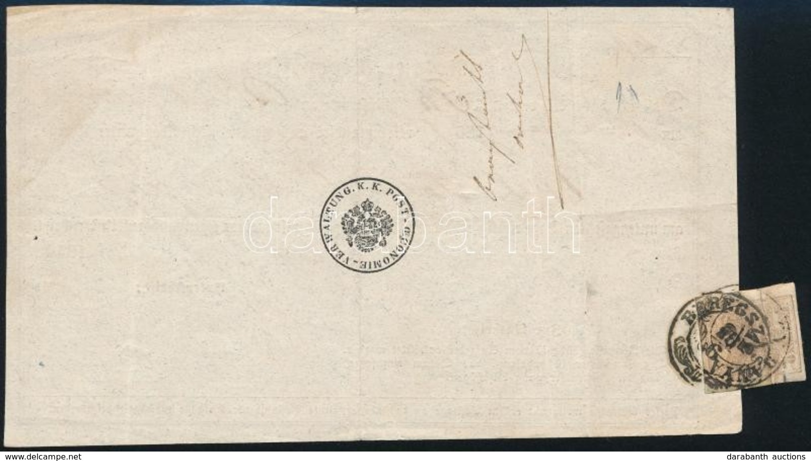 1857 Tértivevény Hátulján 6kr Bélyeg Szép Bélyegzéssel / 6kr On Retour Recepisse With Nice Cancellation 'BEREGSZÁSZ' - Andere & Zonder Classificatie