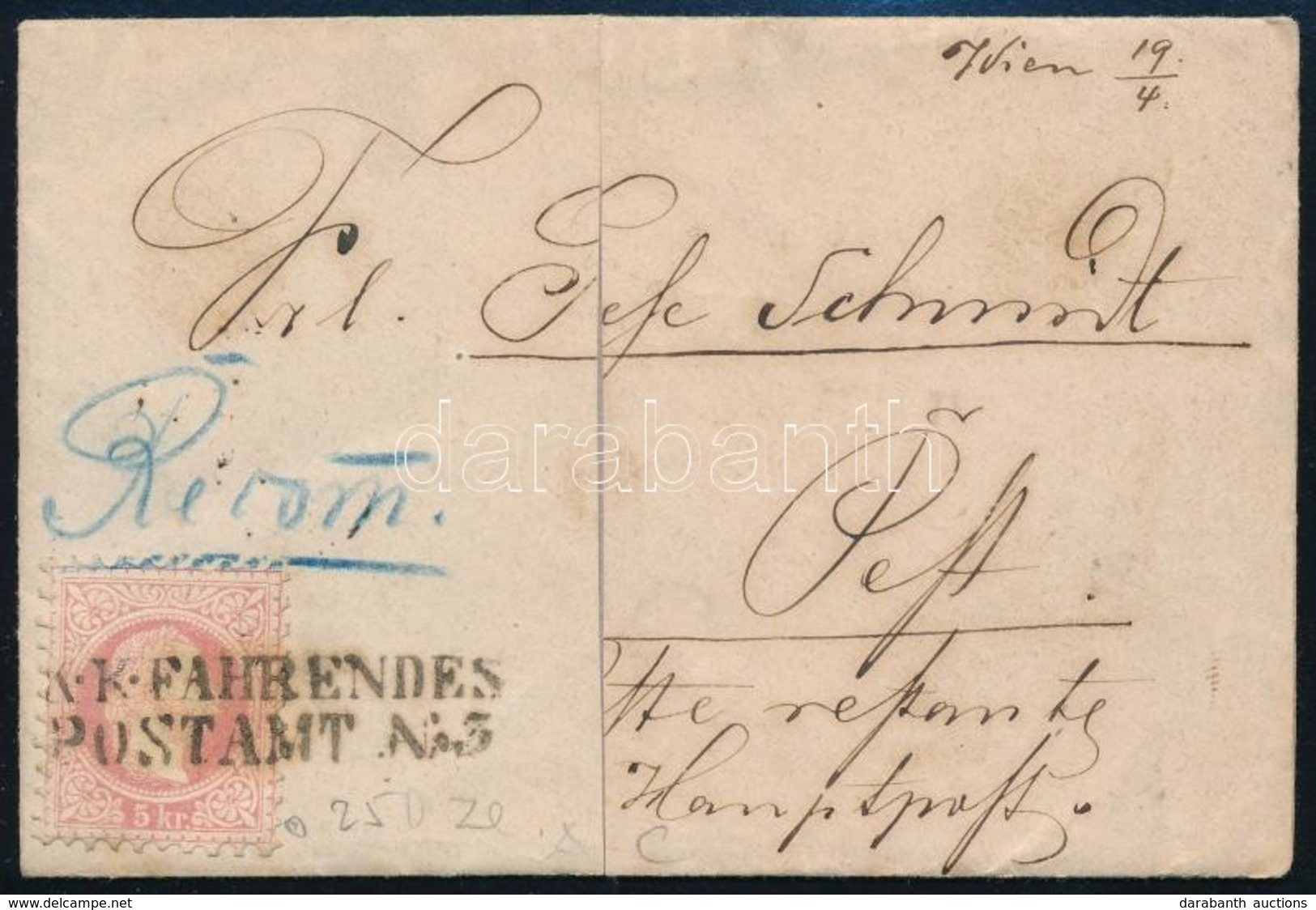 ~1867 Ajánlott Mozgóposta Levél 5kr + 10kr Bélyegekkel / 5kr + 10kr On Registered Cover 'K.K. FAHRENDES POSTAMT No.3.' - - Andere & Zonder Classificatie