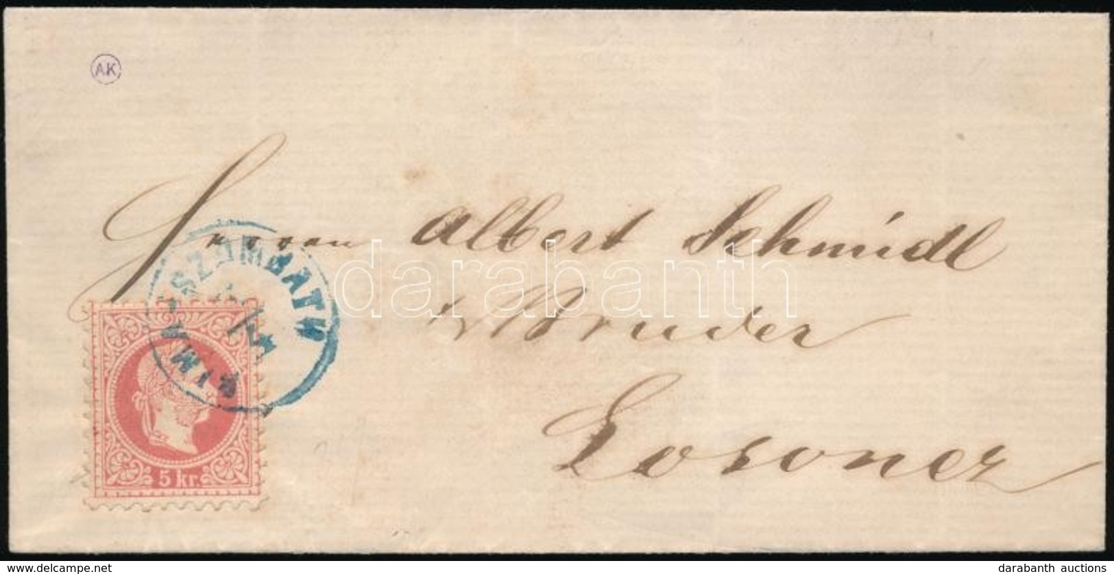 ~1870 5kr Levélen / On Cover Kék/blue 'RIMA-SZOMBATH' - Losoncz - Andere & Zonder Classificatie