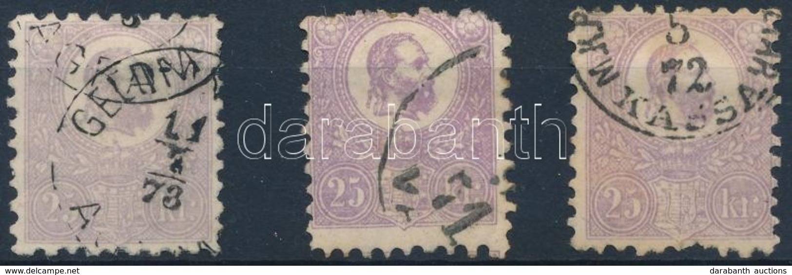 O 1871 3 Db Kőnyomat 25kr Klf Színárnyalatban / 3 X Mi 6 Colour Varieties (foghibák / Perforation Faults) - Andere & Zonder Classificatie