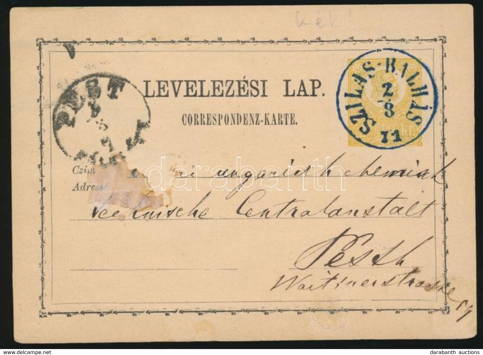 1871 2kr Díjjegyes Levelezőlap 'SZILAS-BALHÁS' Kék / Blue - Andere & Zonder Classificatie