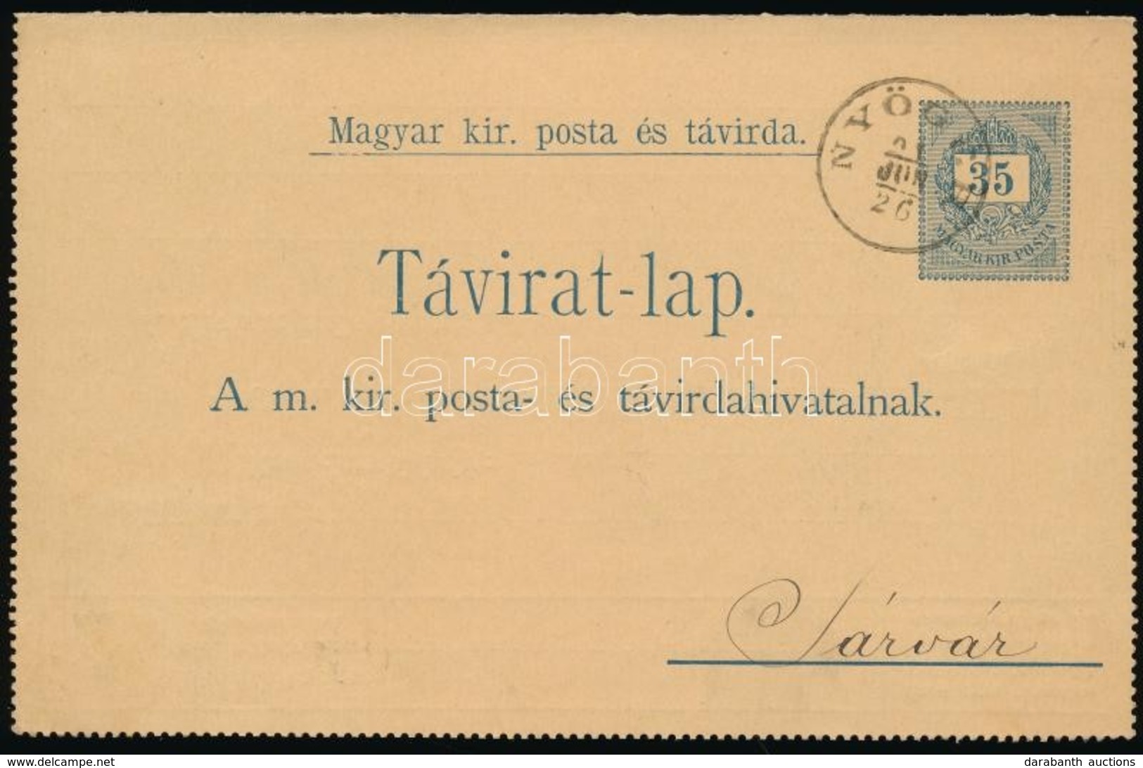 1891 35kr Távirati Zárt Levelezőlap, Belül 2kr és 5kr Díjkiegészítéssel (az 5kr Bélyegen Karcok) / 35kr Telegramm Cover  - Other & Unclassified