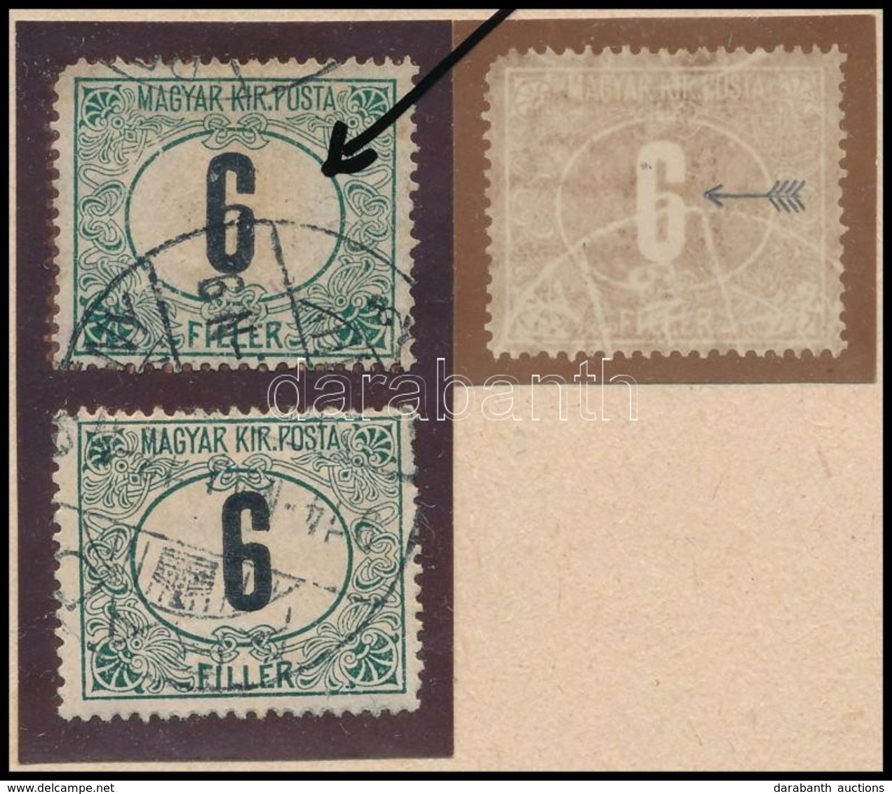 O 1909 Feketeszámú Portó 6f Vékony Szárral, Ritka! + Támpéldány / Mi Postage Due 21Y With Plate Variety - Andere & Zonder Classificatie