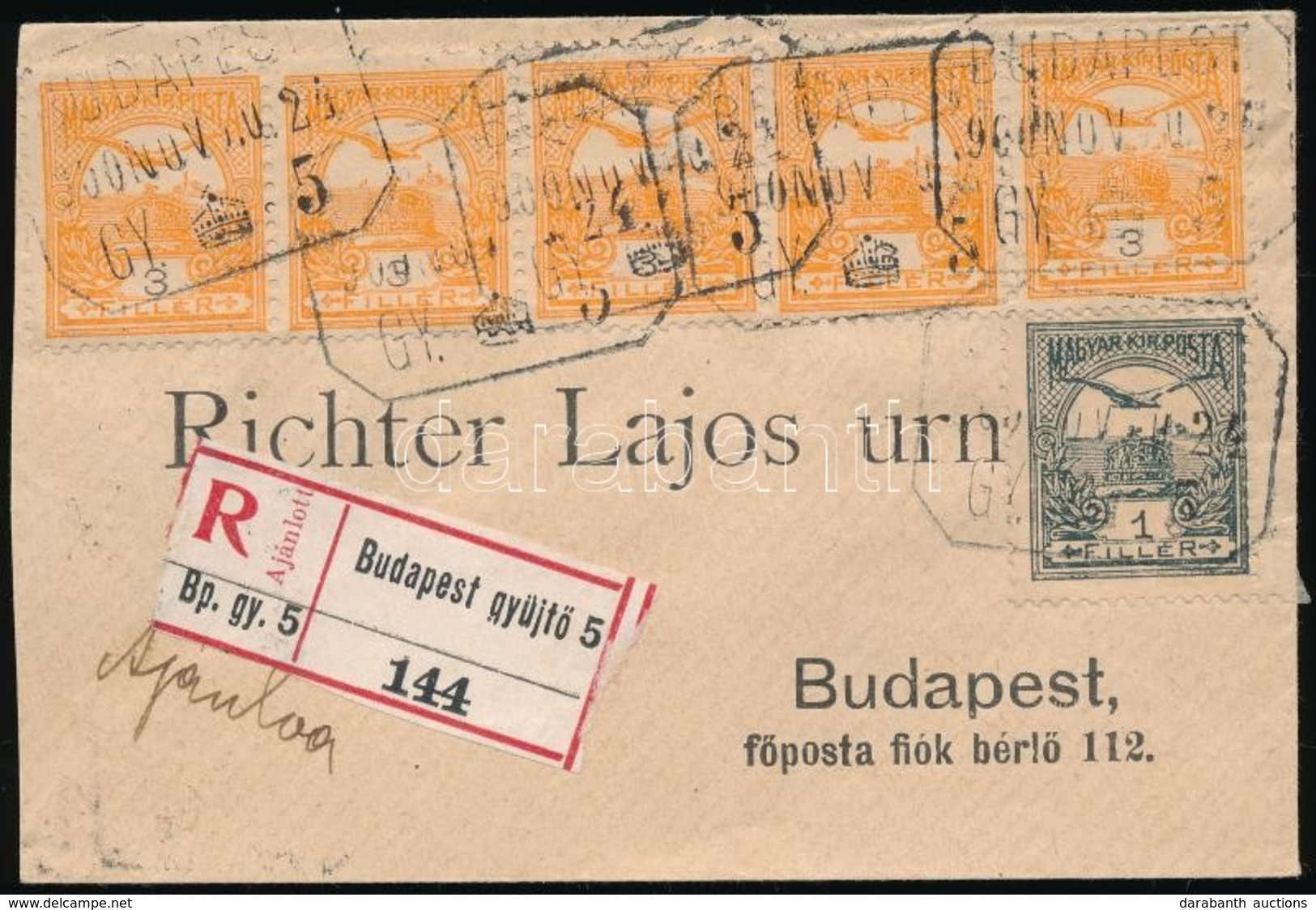 1900 1f és 5 X 3f Ajánlott Helyi Levélen / On Registered Local Cover 'BUDAPEST GY. 5.' - Andere & Zonder Classificatie