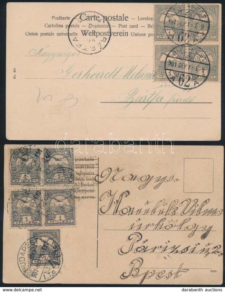 1901/1907 2 Db Képeslap Turul 1f Bélyegekkel Bérmentesítve / 2 Postcards - Andere & Zonder Classificatie
