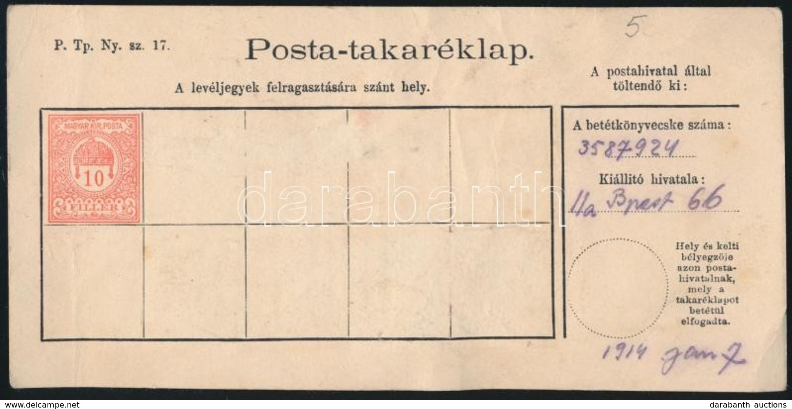 1914 Postatakaréklap Kiállítva Budapest 66. Postán - Andere & Zonder Classificatie