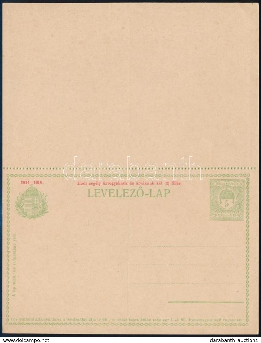 1915 Hadisegély Használatlan 5f Díjjegyes Levelezőlap - Andere & Zonder Classificatie