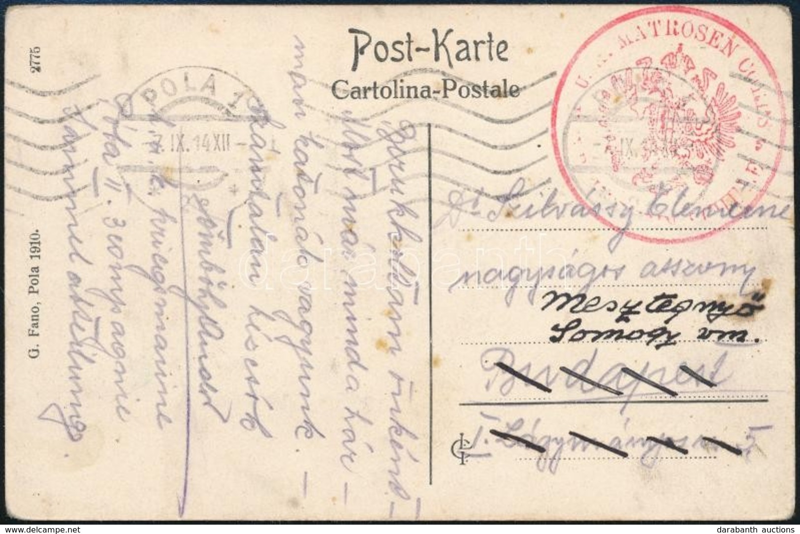 1914 Tábori Posta Képeslap / Field Postcard 'K.u.k. MATROSEN KORPS' + 'POLA' - Other & Unclassified