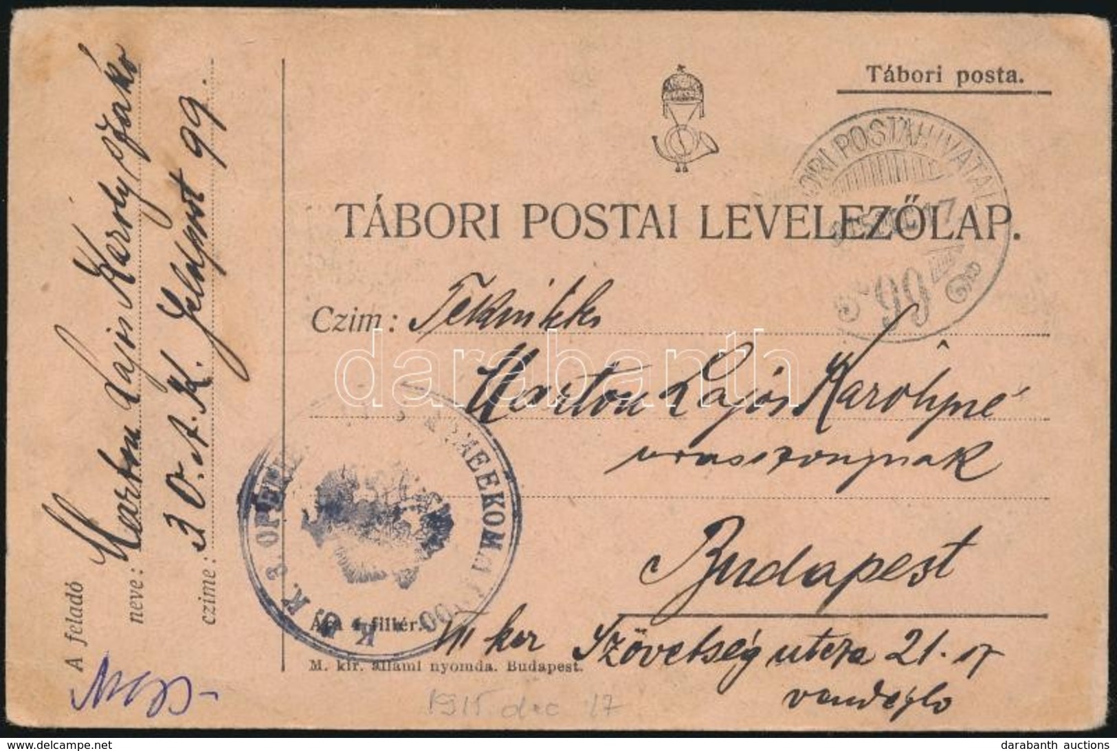 1915 Tábori Posta Levelezőlap 'TP 99' - Andere & Zonder Classificatie