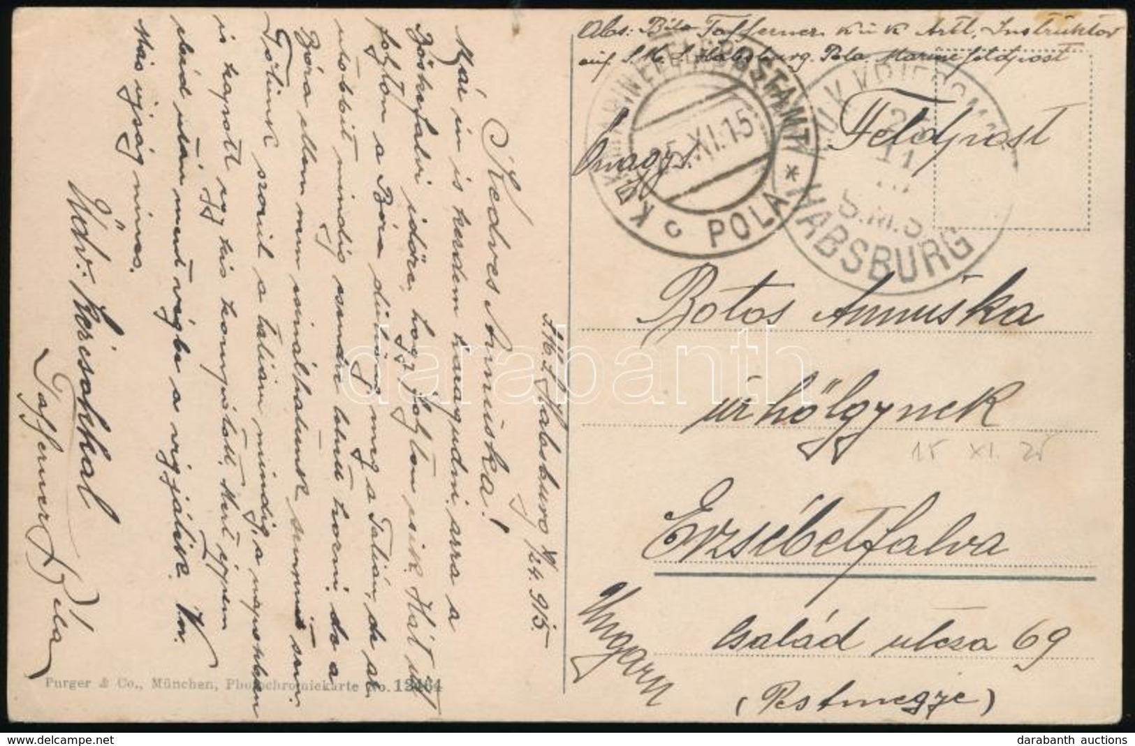 1915 Tábori Képeslap Hajópostával 'S.M.S. HABSBURG' - Other & Unclassified