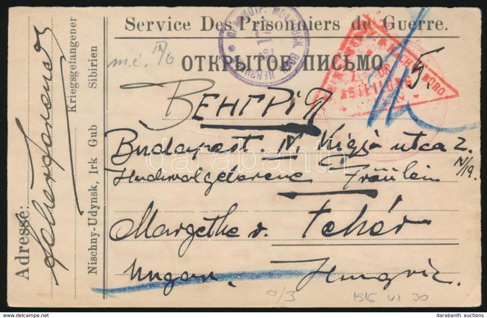 1916 Hadifogoly Levelezőlap Sziluettel A Hátulján - Andere & Zonder Classificatie