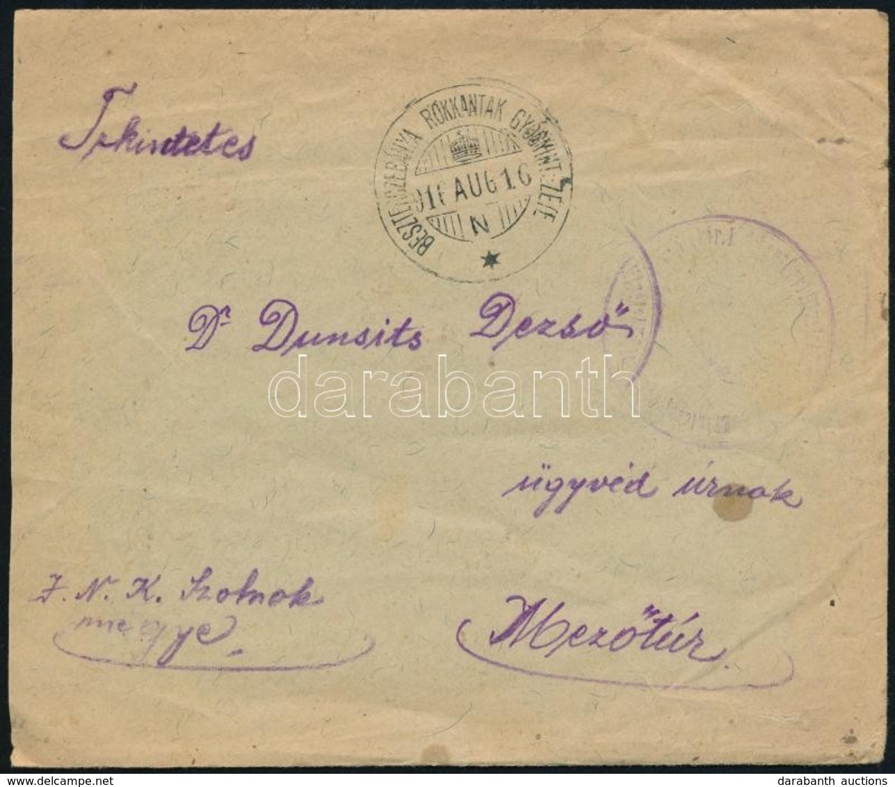 1916 Tábori Posta Levél / Field Post Cover 'BESZTERCZEBÁNYA ROKKANTAK GYÓGYINTÉZETE' - 'MEZŐTÚR' - Andere & Zonder Classificatie