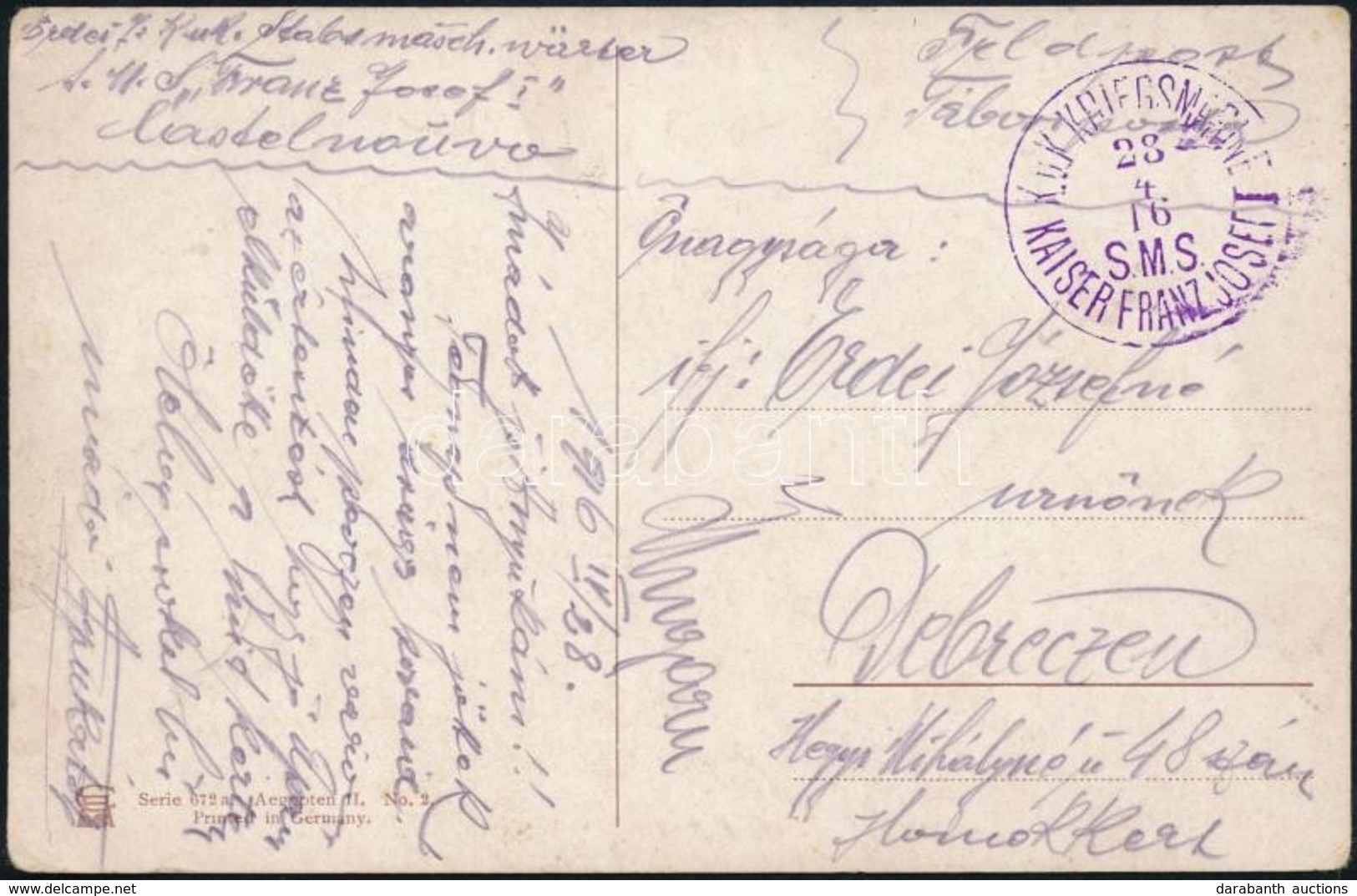1916 Tábori Posta Képeslap 'S.M.S. KAISER FRANZ JOSEF' - Other & Unclassified