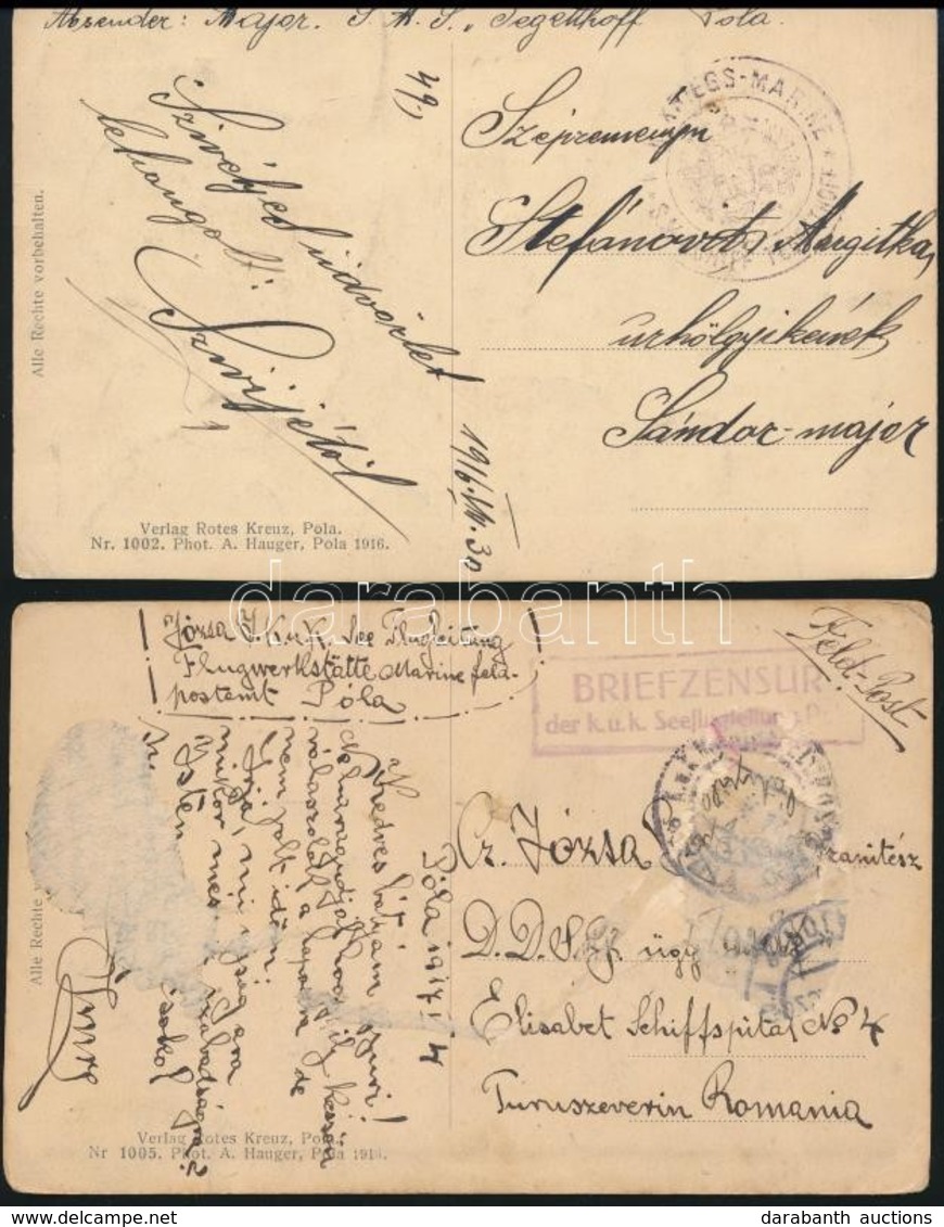 1916-1917 2 Db Képeslap Hajópostával 'S.M. SCHIFF TEGETHOFF' + 'Seeflugleitung POLA' - Other & Unclassified