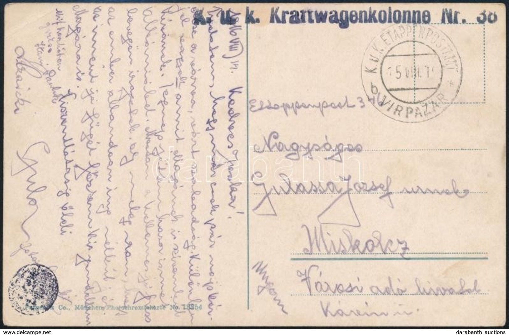 1917 Tábori Posta Képeslap / Field Postcard 'K.u.k. Kraftwagenkolonne Nr. 38.' + 'EP VIRPAZAR B' - Andere & Zonder Classificatie