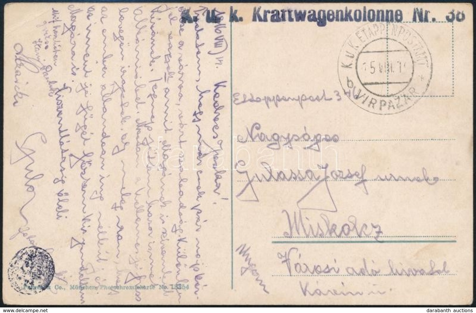 1917 Tábori Posta Képeslap / Field Postcard 'K.u.k. Kraftwagenkolonne Nr. 38.' + 'EP VIRPAZAR B' - Other & Unclassified