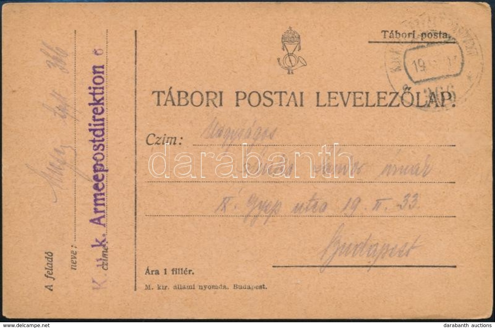 1917 Tábori Posta Levelezőlap / Field Postcard 'K.u.k. Armeepostdirektion 6.' + 'FP 366 A' - Other & Unclassified