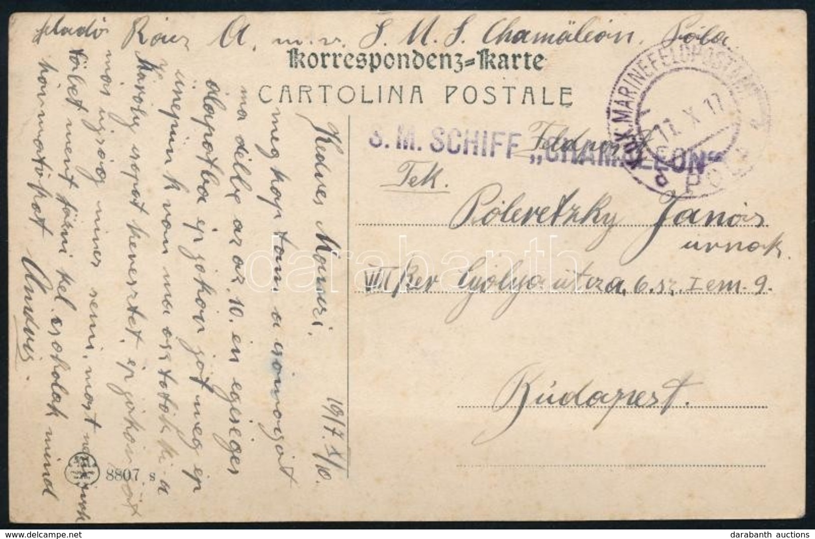 1917 Haditengerészeti Tábori Posta Képeslap / Field Postcard With Navy Mail 'S.M.SCHIFF CHAMÄLEON' - Andere & Zonder Classificatie