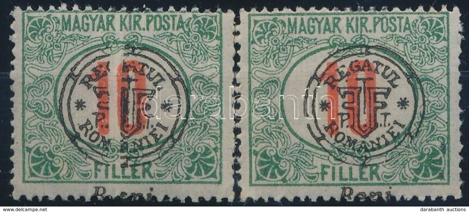 ** Nagyvárad 1919 Portó 10f Pár Elcsúszott Felülnyomással / Mi P6 II Pair With Shifted Overprint. Signed: Bodor (elvált  - Other & Unclassified