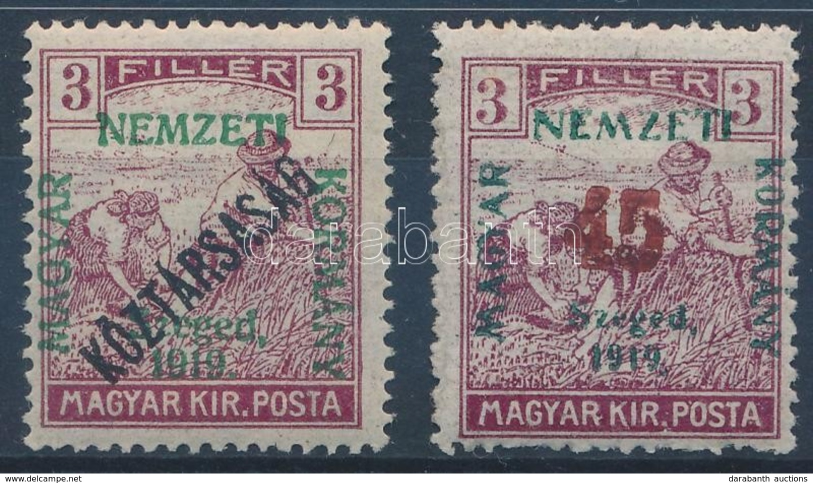 * Szeged 1919 Arató/Köztársaság 3f és Arató 45f/3f Nyitott 4-essel, Garancia Nélkül (**14.000) - Other & Unclassified