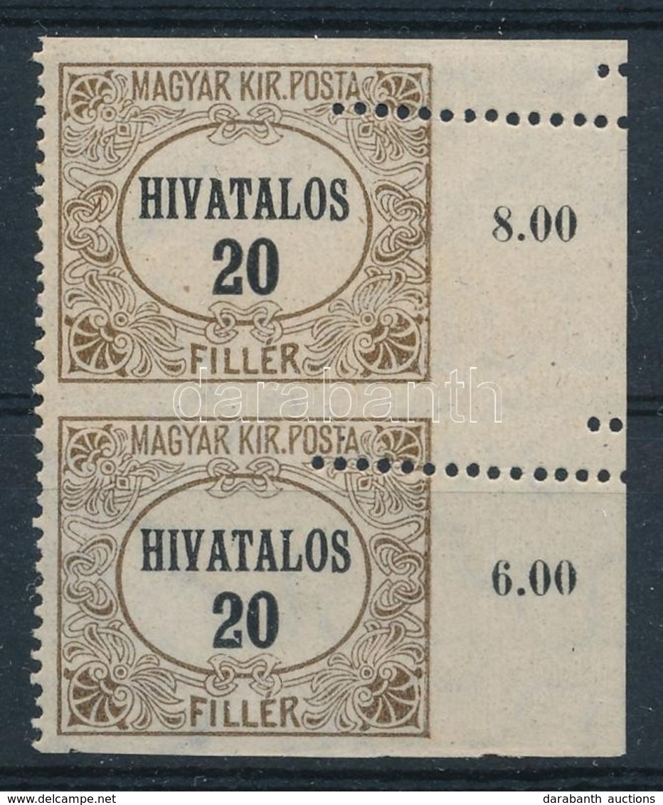 ** * 1921/1924 Hivatalos 20f ívszéli Pár Durva Elfogazással / Mi Official 2 Margin Pair With Strongly Shifted Perforatio - Other & Unclassified