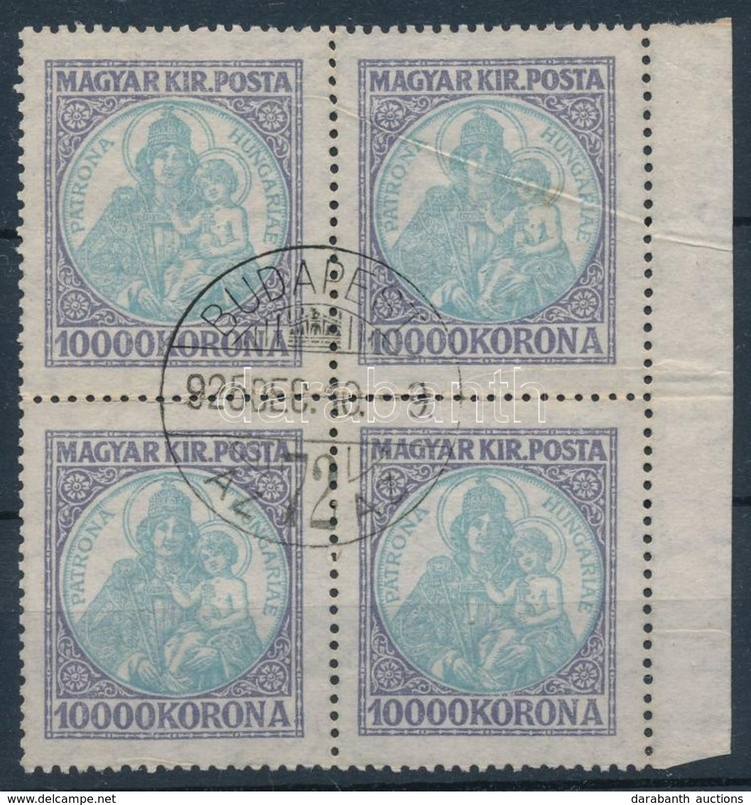 O 1925 Koronás Madonna 10.000 K ívszéli Négyestömb Papírránccal - Other & Unclassified