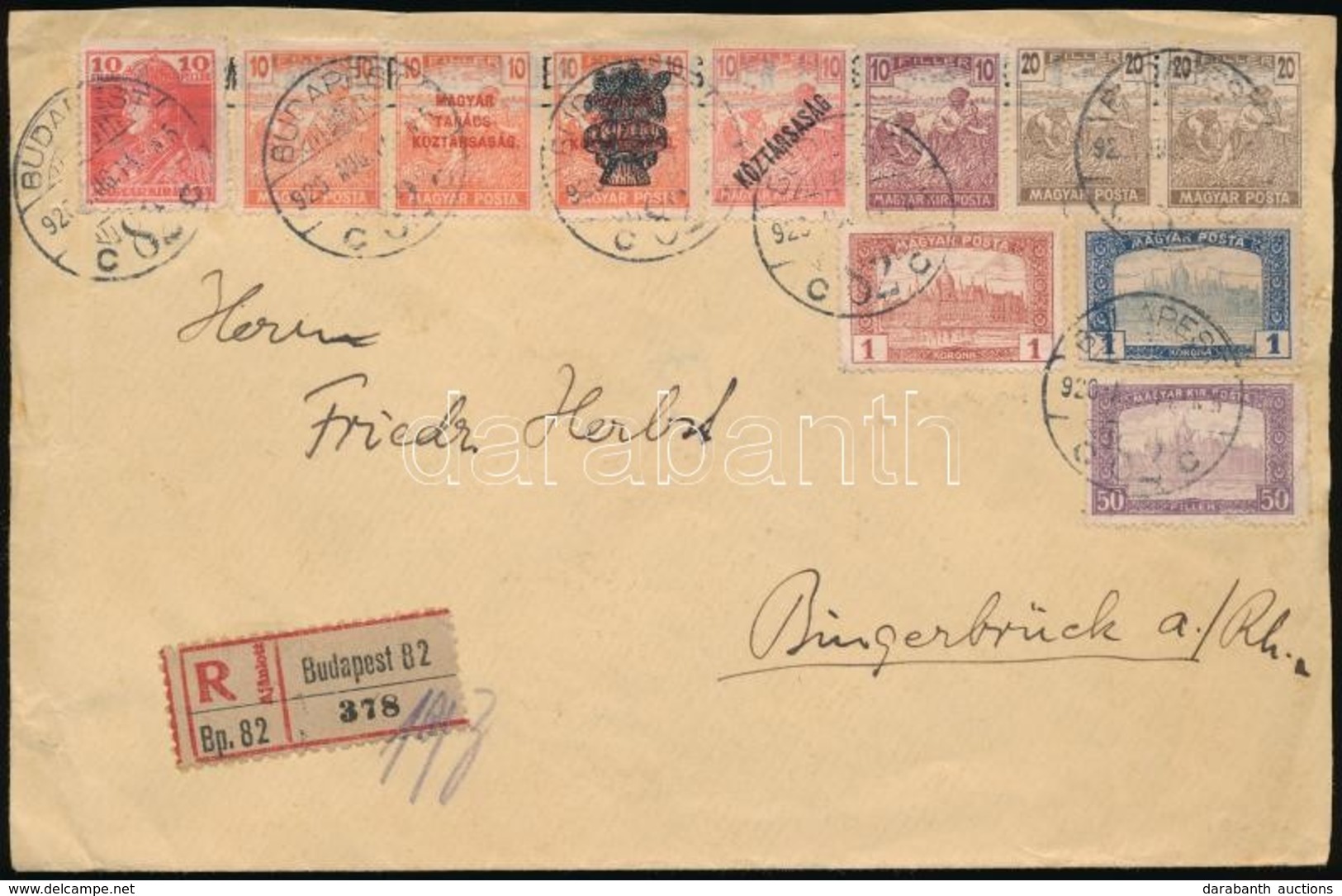 1920 Ajánlott Levél 11 Bélyeggel Bérmentesítve Németországba / Registerec Cover With 11 Stamps Franking To Germany - Other & Unclassified